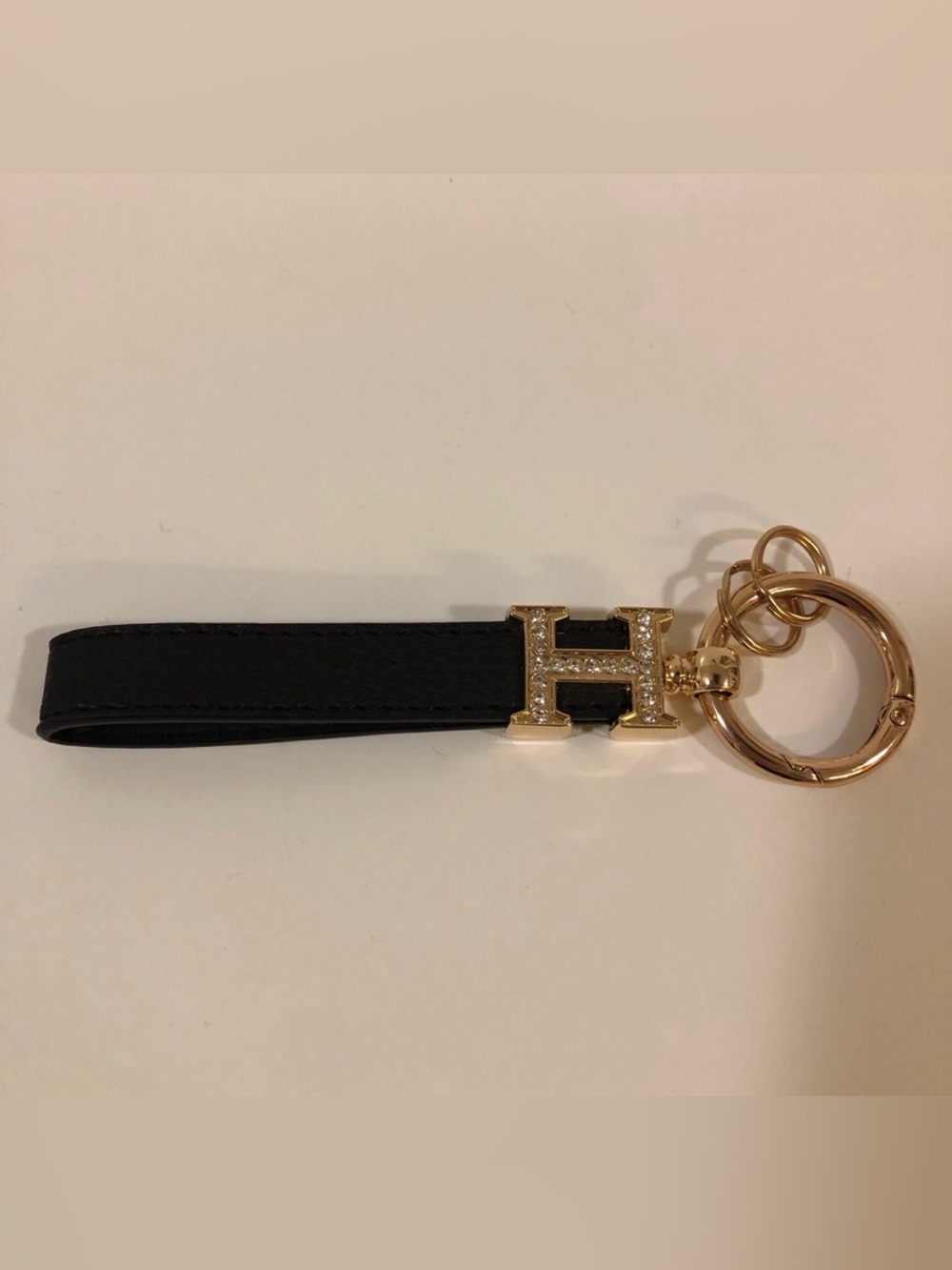 Black Keychain or Bag Charm with H Rhinestones NWOT